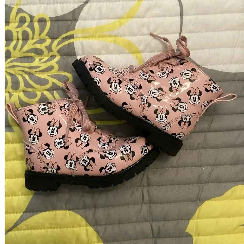 Disney Pink Minnie Mouse Toddler Combat Boots Sz 8